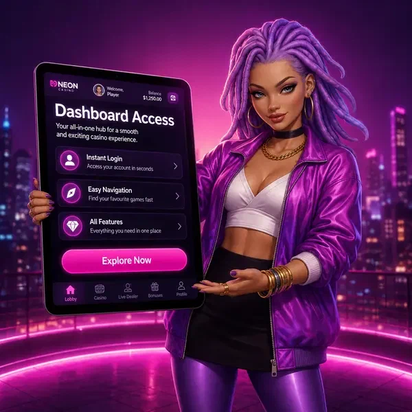 Spieler greift auf Dashboard bei Dashboard-Layout und Spiellobby-Zugang mit Login-Portal zu