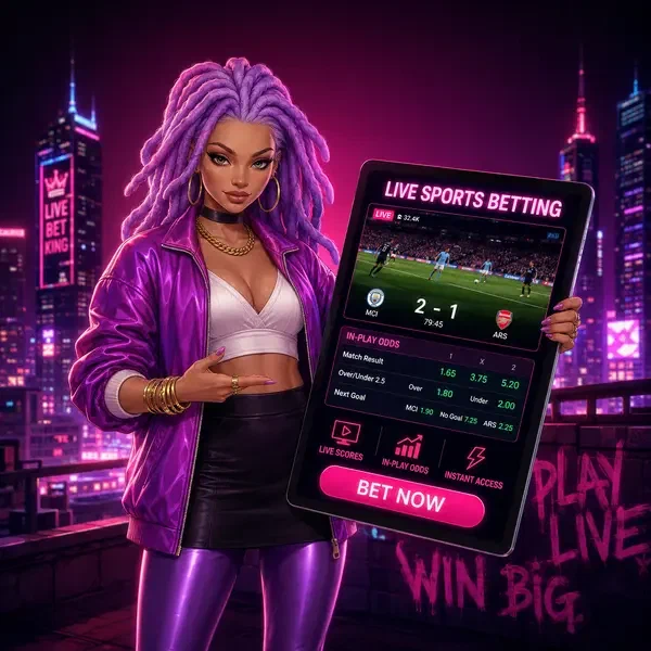 Frau präsentiert Sportwetten-Quoten auf Tablet bei Live-Sport und In-Play-Wetten jetzt